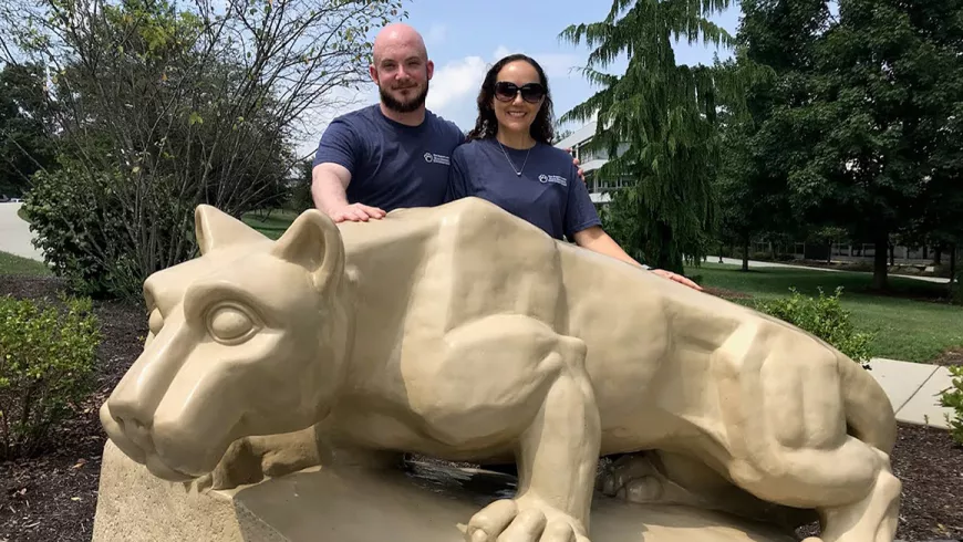 Students at the Nittany Lion Shrine
