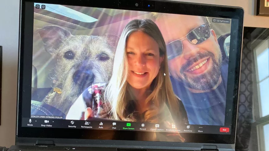 Laptop showing a Zoom video call with Stacey Peeler