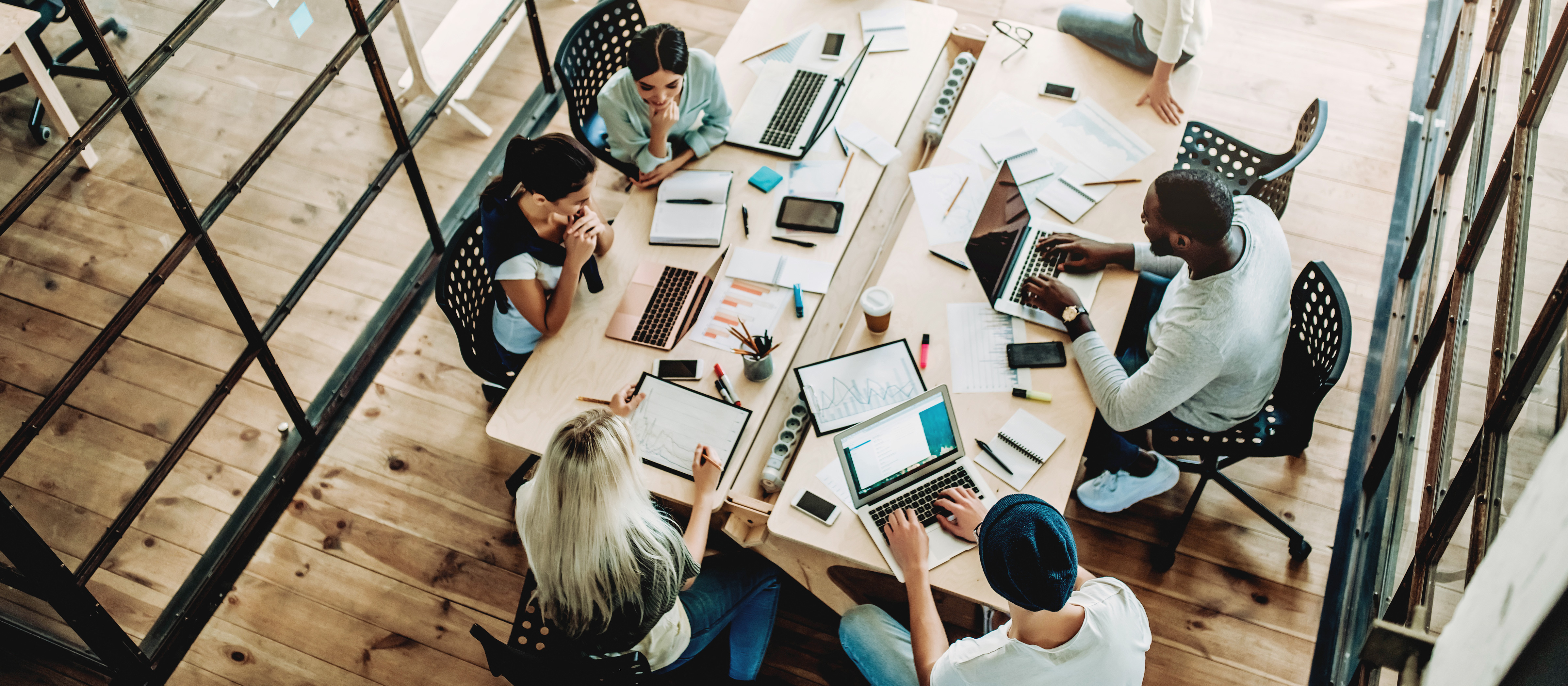 Overhead view of a business meeting