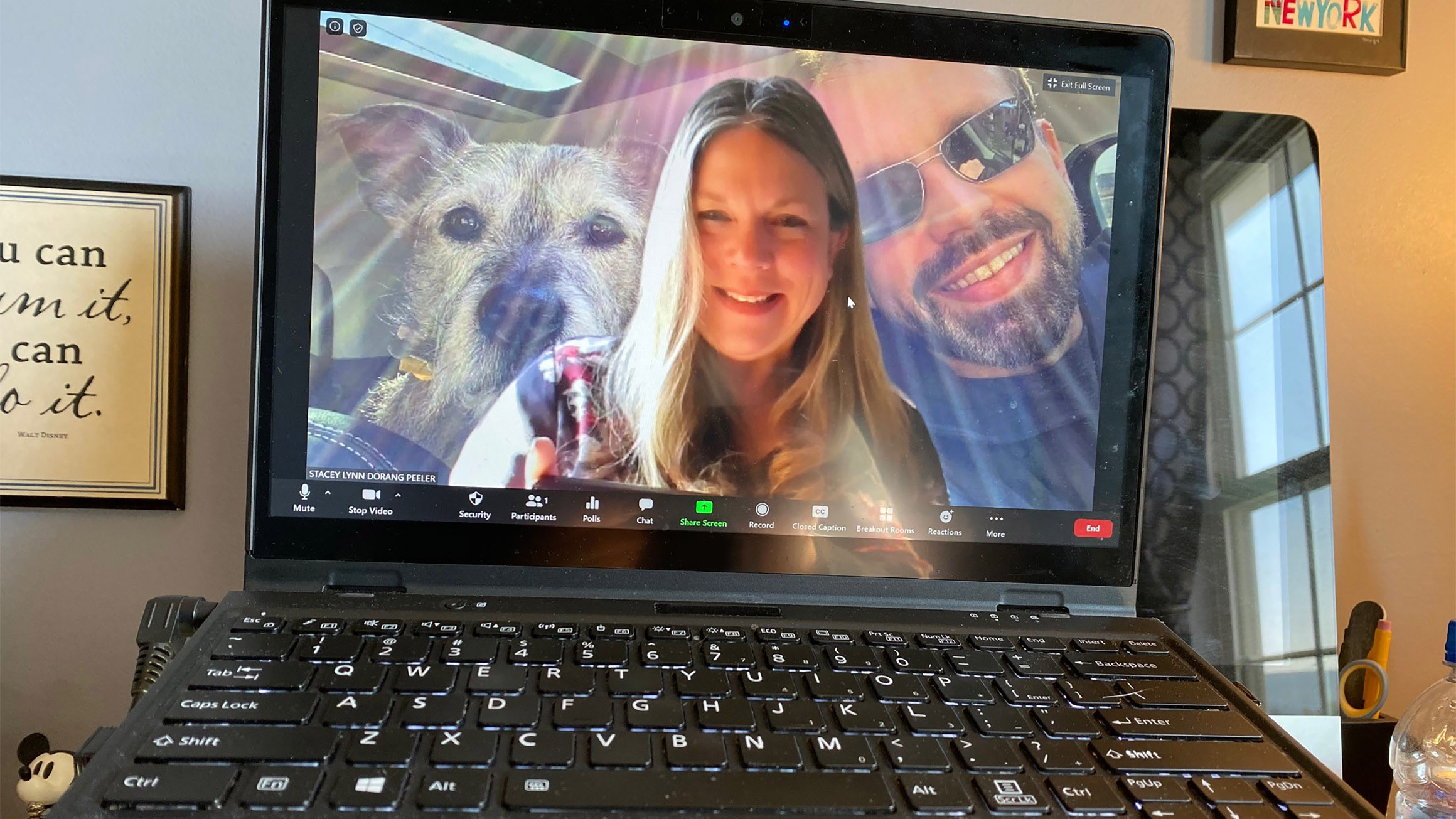 A laptop screen shows Stacey Dorang Peeler, the managing director for Penn State's online MBA, on a Zoom video conference.