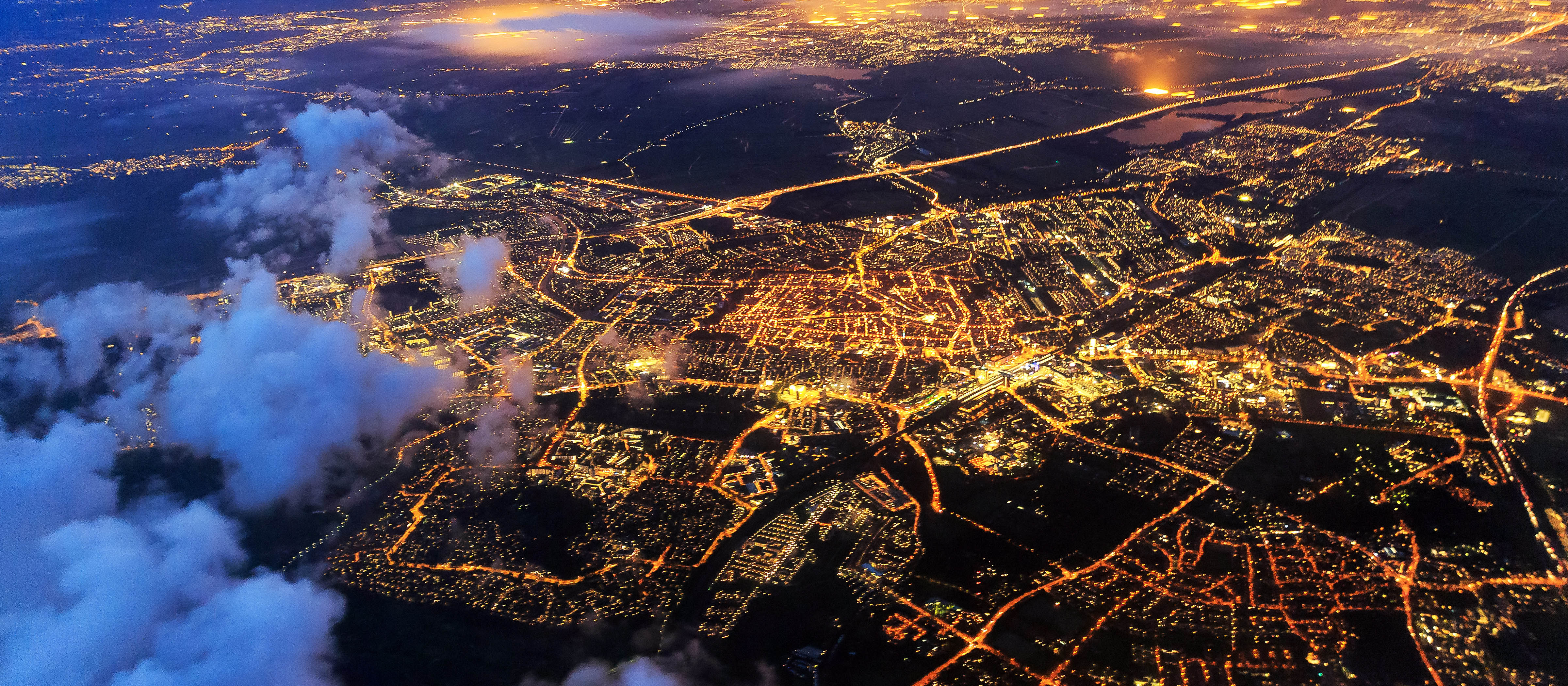 Aerial view of city lights