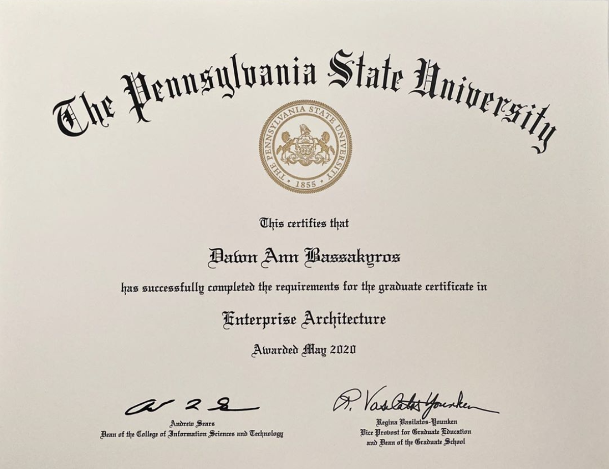 An image of a graduate certificate earned through Penn State World Campus