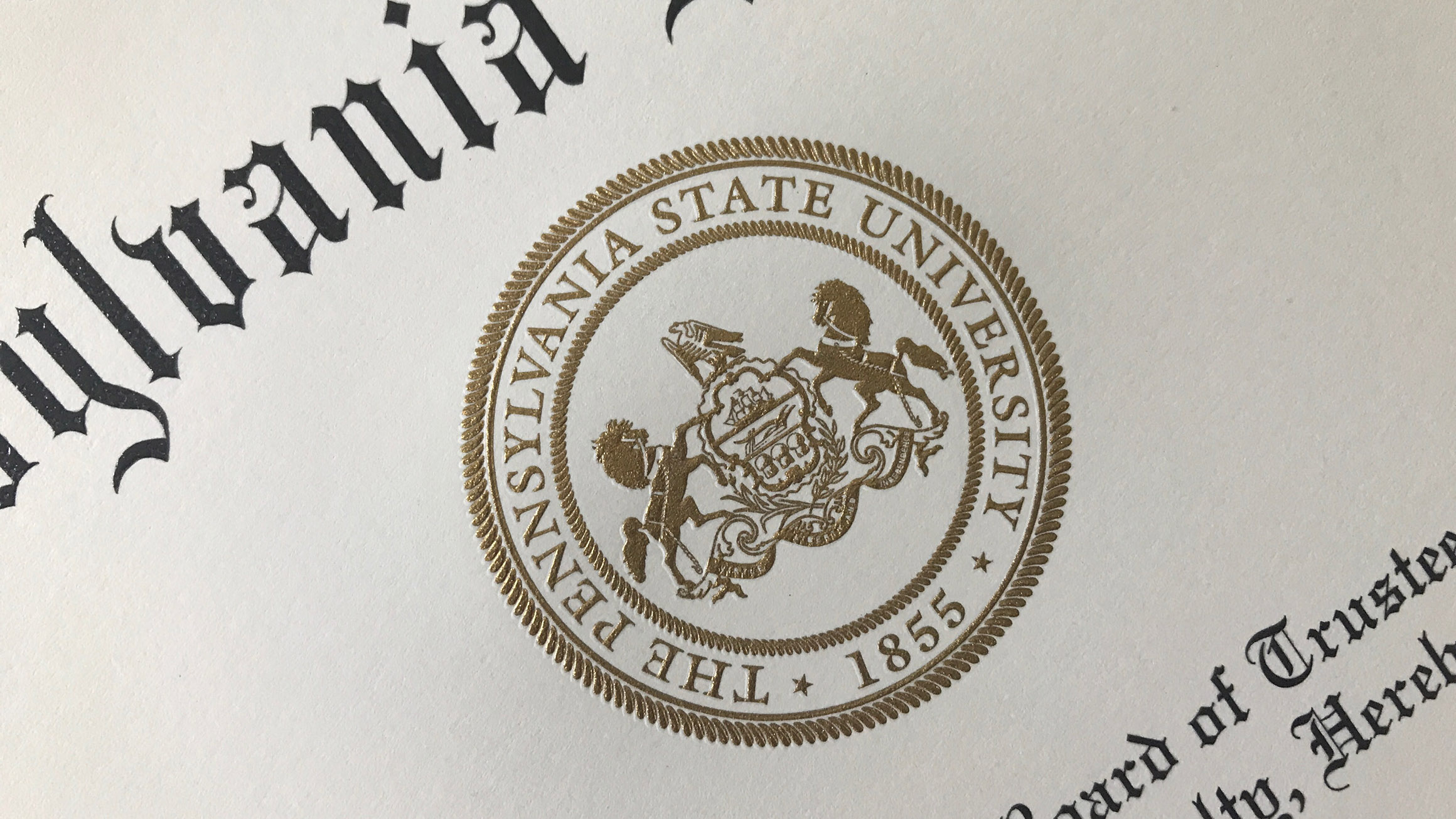 the Penn State seal is shown on a diploma