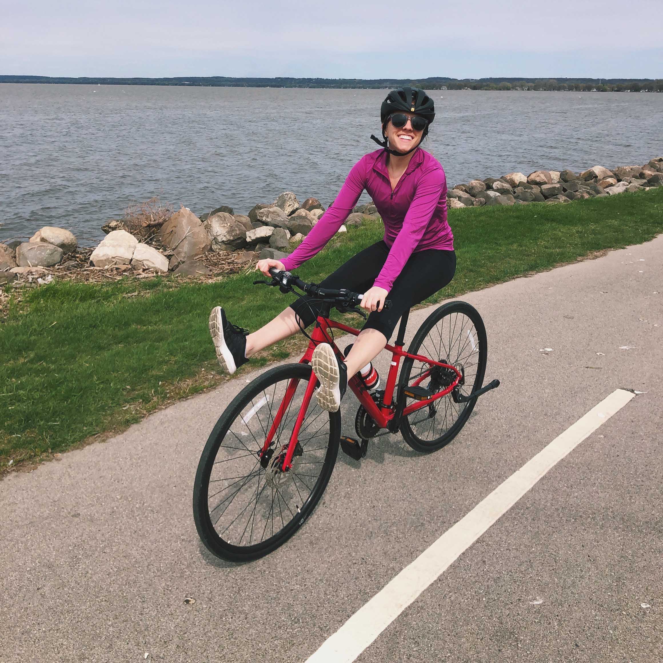 Haley Gustafson is seen riding a bike
