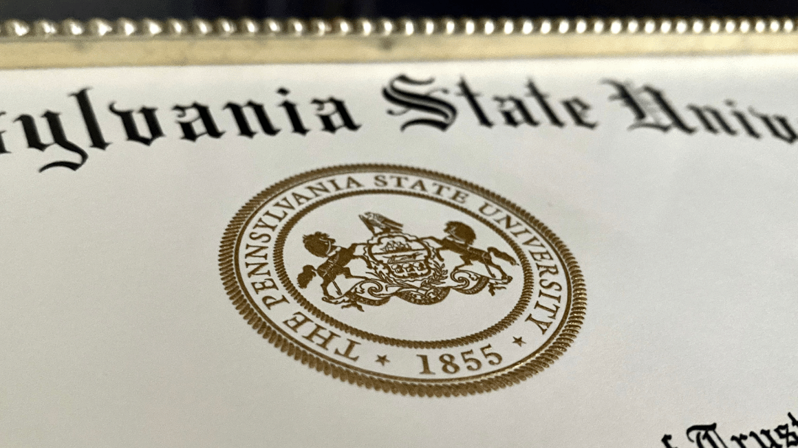 The seal of the Pennsylvania state University on a diploma