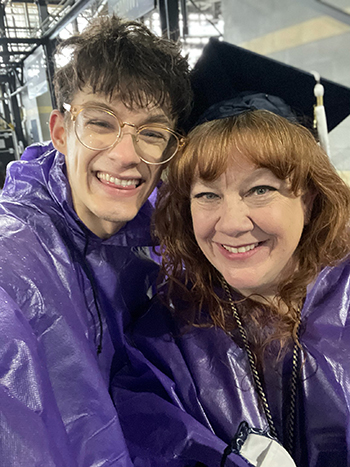 Rebecca Liebman embraces her son Carter at graduation.