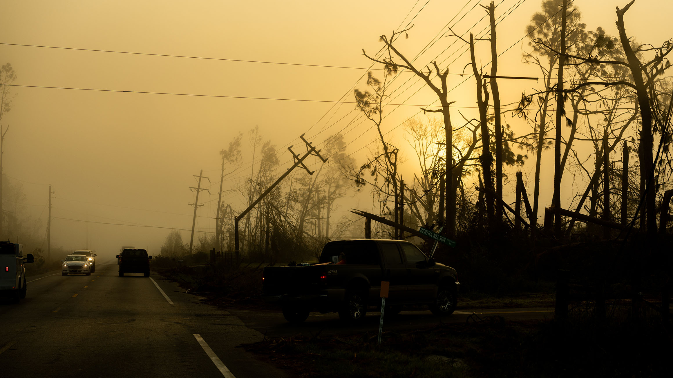 Power lines are shown falling down.