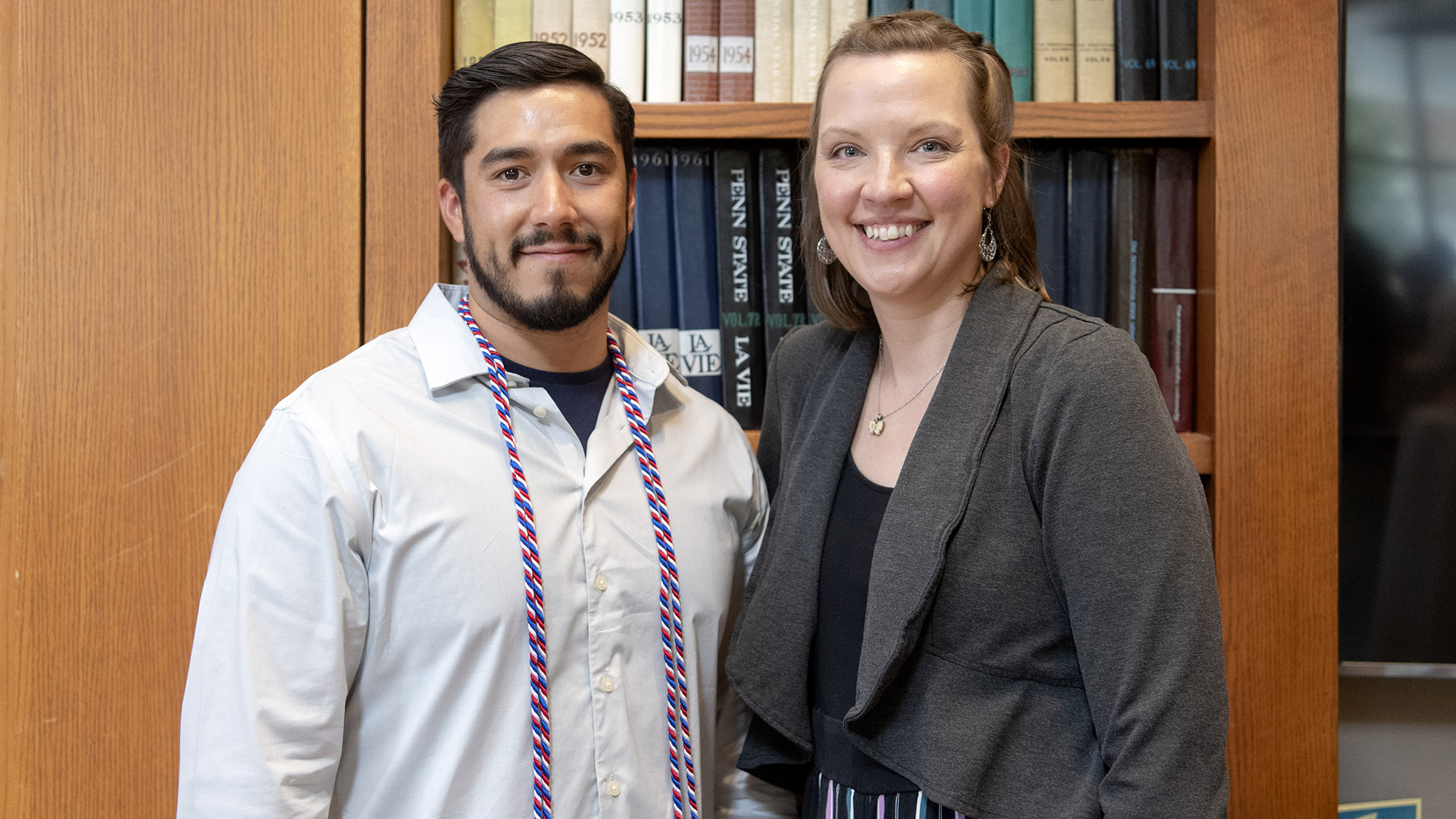 Josh Valdez poses with his adviser Mandy Biddle