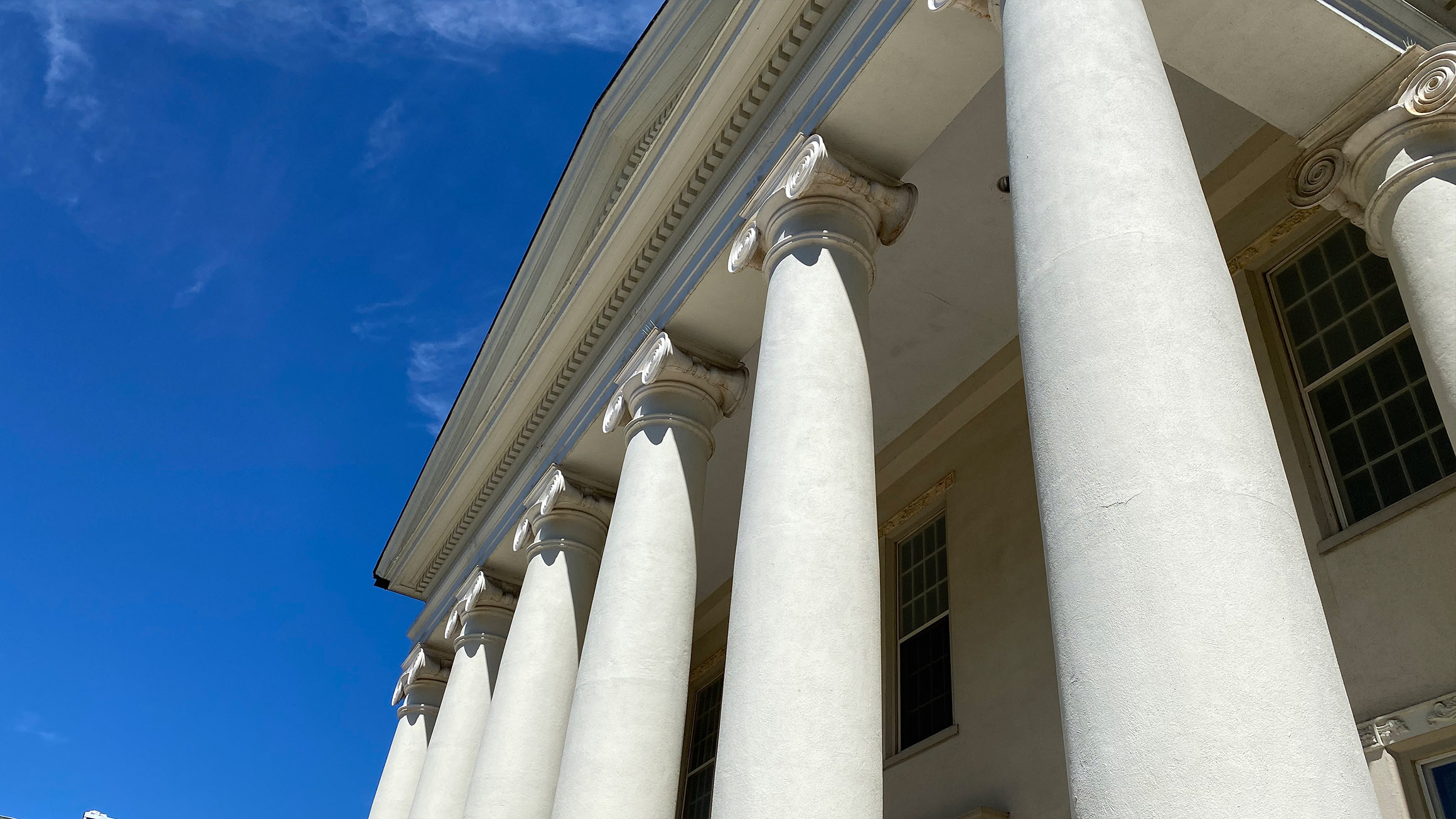 A closeup photo of courthouse columns.