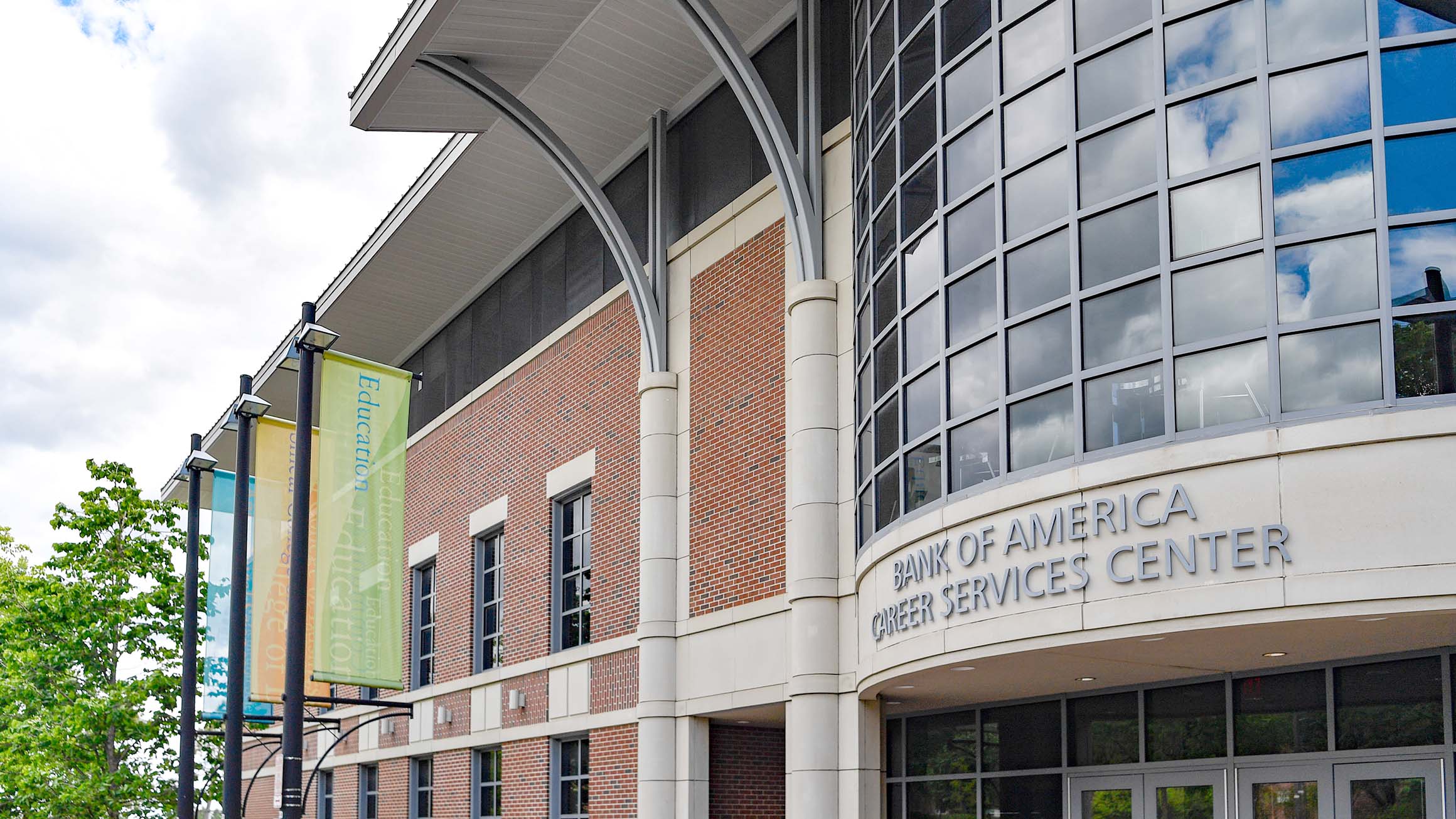 The Bank of America Career Services Center sign is on a building