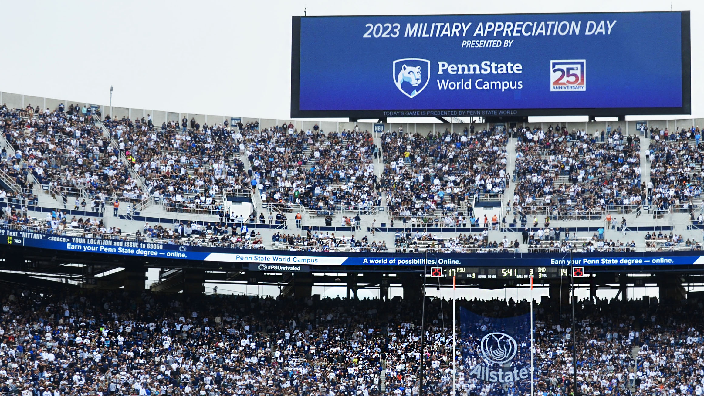 World Campus sign on the video board at Beaver Stadium