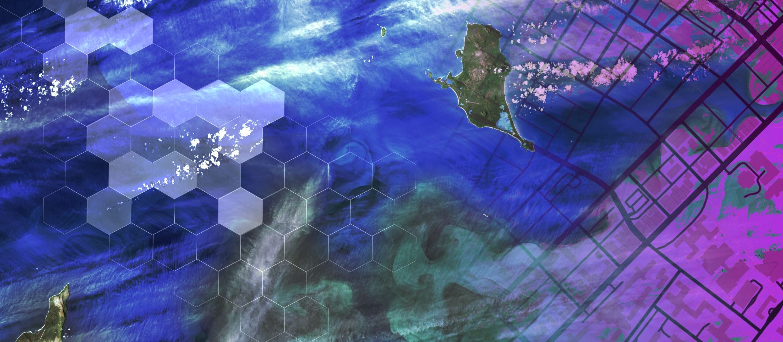 overview of a map overlayed with decorative shapes
