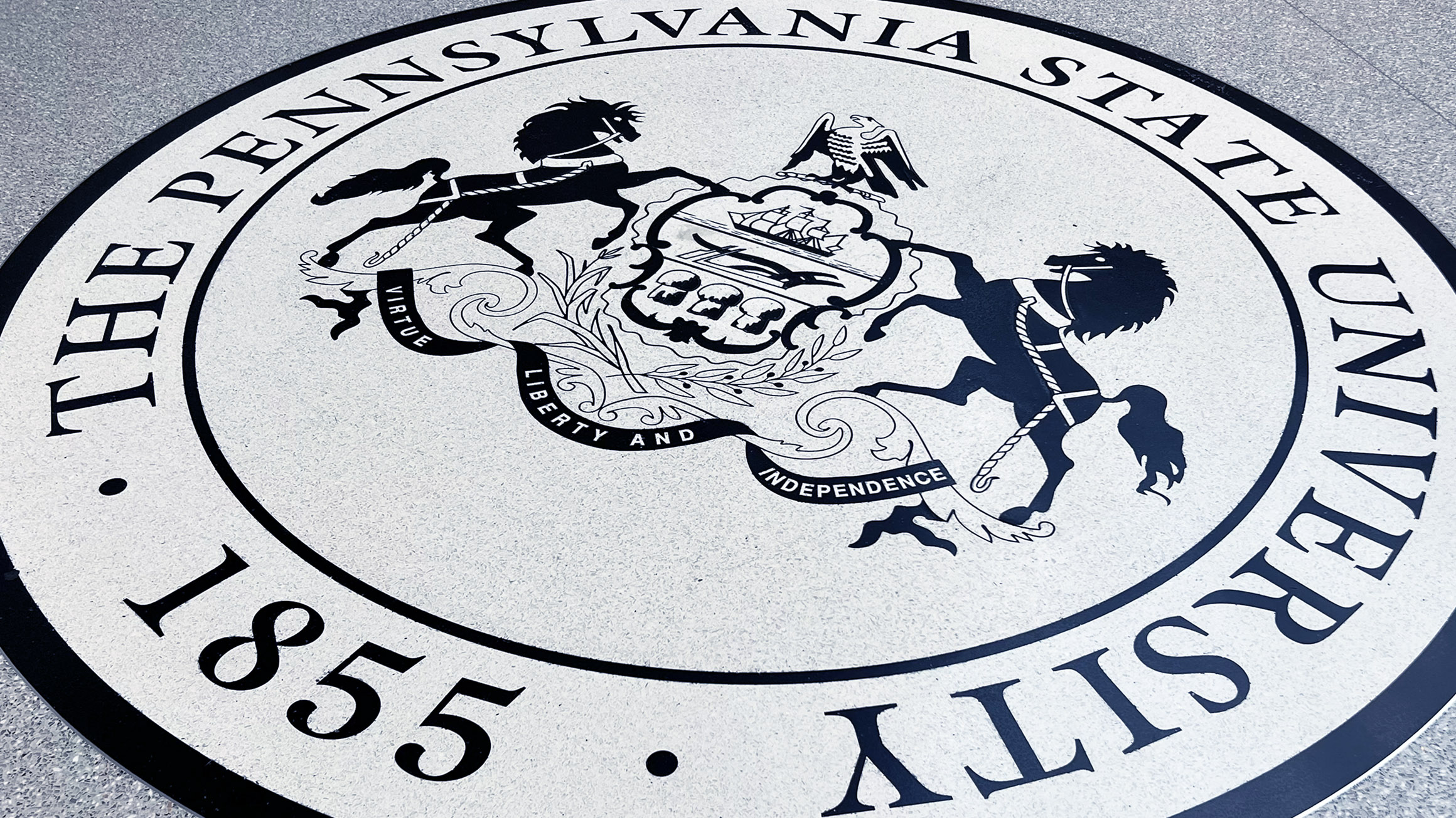 the seal of Penn State reading 1855 The Pennsylvania State University
