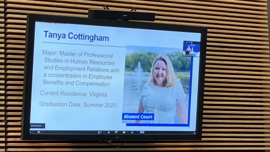 A presentation slide shows Tanya Cottingham