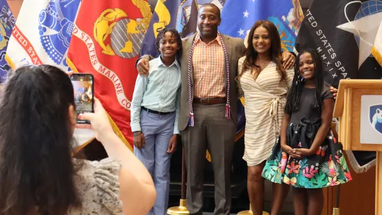 Jarius Goliday and his family have their picture taken