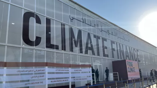 Face of the climate finance building at COP28 