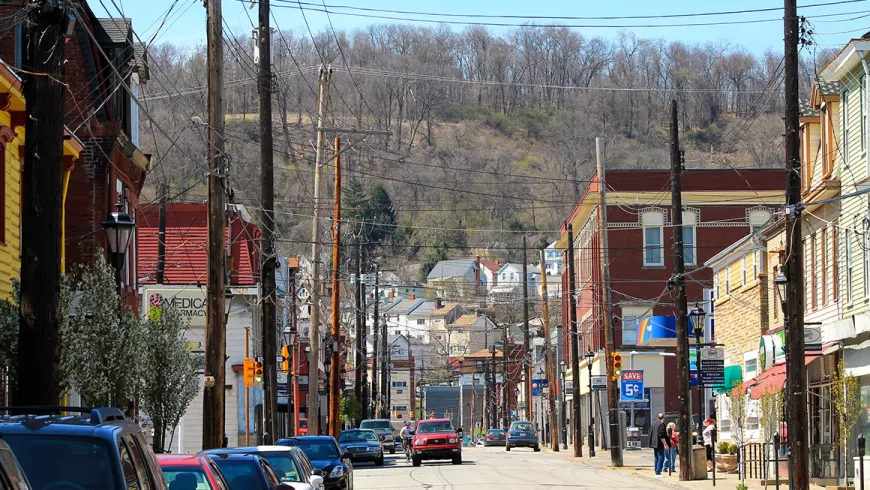 a streetview of the borough of Millvale, Pennsylvania