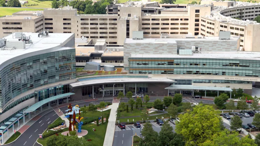 An aerial view of Penn State Health Milton S. Hershey Medical Center