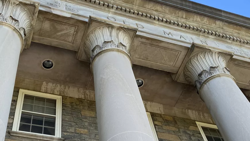 the columns of Old Main at Penn State are shown