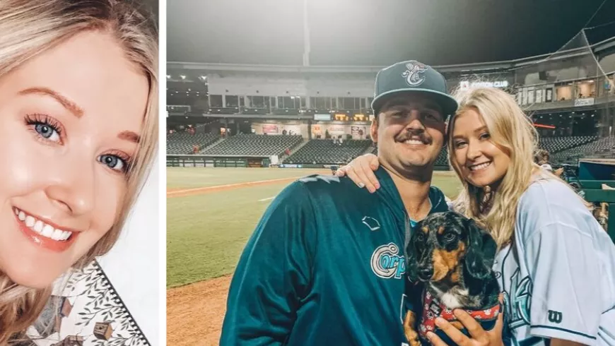 Kylie Smith smiling, and with fiancé and dog