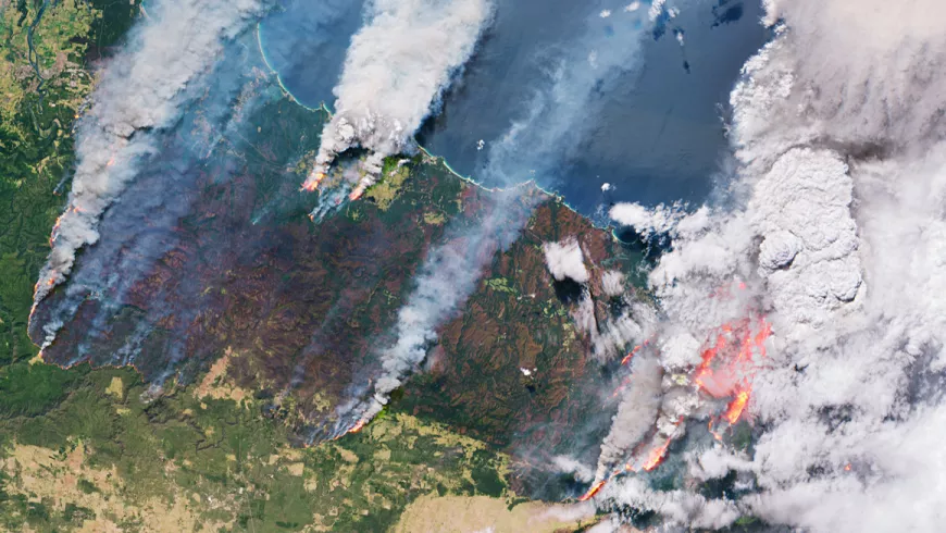 This satellite photo from the European Space Agency shows wildfires burning on the east coast of Australia